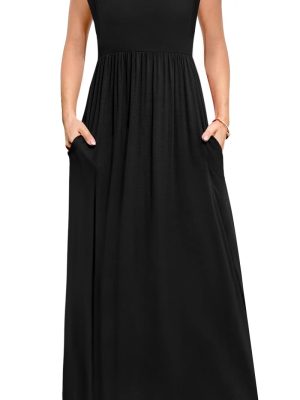 Womens 2025 Maxi Dresses Empire Waist Long Summer Dress Casual Cap Short Sleeve Sundress with Pockets