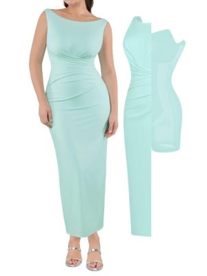 Formal Office Dresses for Women - Long Dress - Ruched Bodycon Maxi Dress Backless
