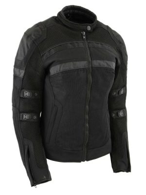 MPL2775 Black Armored Textile Motorcycle Jacket for Women - All Season Jacket w/Removable Liner