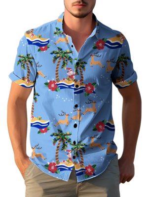 Christmas Hawaiian Shirt for Men,Funny Men's Hawaiian Shirts Santa Claus Tropical Button-Down Casual Short Sleeve