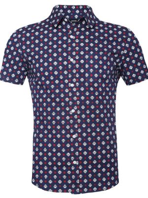 Men's Casual Short Sleeve Printing Pattern Button Down Shirt