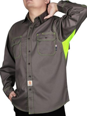 FR Shirt for Summer Lightweight Vented Mesh Back and Underarm Breathable Flame Resistant Welding Button Down Shirts