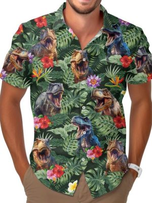 Chicken Print Hawaiian Shirt, Tropical Rooster Casual Button Shirt, Summer Gifts, Birthday Gifts