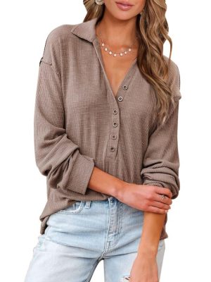 Women Casual Button Down Fall Blouses 2025 Long Sleeve Solid Business Work Tops Cute Relaxed Fit Shirts
